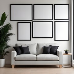 Mockup frames on the wall of living room, modern interior design, frame mockup