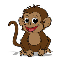 Cute Monkey Sitting Cartoon Vector Icon Illustration.Children's monkey drawing.monkey face