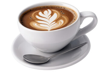Obraz premium Perfectly brewed latte with artful foam design in a white cup isolated on transparent, png, white background, suitable for café menus