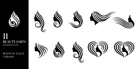 beauty woman face set in silhouette calligraph hairstyle