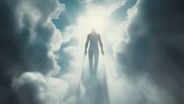 The soul of a deceased person ascends to heaven. Afterlife, meditation and dream concept