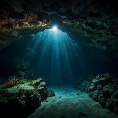 Obraz premium Serene Underwater Cave with Ethereal Lighting