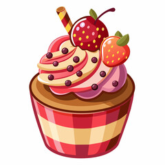 Cake with cherry vector illustration 