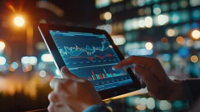 Businessman trading online stock market on teblet screen, digital investment concept 