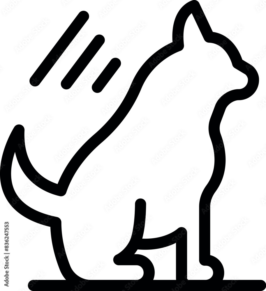 Sticker Minimalistic black and white line drawing of a cat sitting and looking up, isolated on white background - Stickers