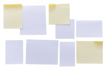 A varied array of blank sticky notes ready to use with a transparent, white background, png, great for office supply mock-ups
