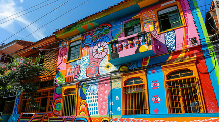 Colorful Building Adorned with Murals and Street Art