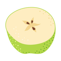 Green apple cut in half. One piece of green fruit with seeds. Apple half icon. Hand drawn Trendy flat style Isolated Vector illustration