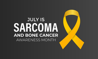 Vector Illustration Sarcoma and Bone Cancer Awareness Calligraphy Poster Design. Realistic Yellow Ribbon. Bone Cancer, background.