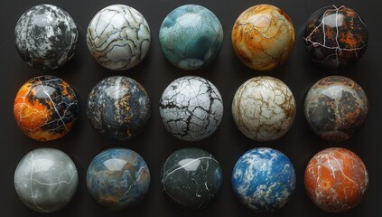 Collection of 16 Marbled Planets