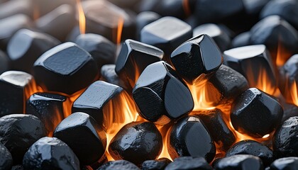 Obraz premium Burning Brilliance: Detailed View of Fiery Black Coals