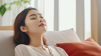 portrait of a woman sitting on a sofa