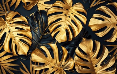 tropical leaves gold and black dark monstera palm graphic design creative nature background