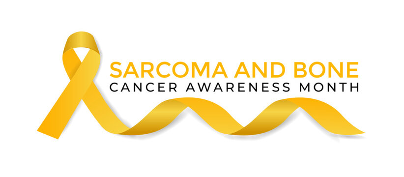 Vector Illustration Sarcoma and Bone Cancer Awareness Calligraphy Poster Design. Realistic Yellow Ribbon. Bone Cancer, background. - Powered by Adobe