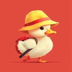 Illustation vector cute white duck wearing yellow hat.