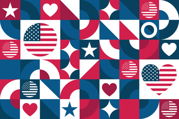 Fototapeta premium 4th of July. Happy Independence Day. USA. Seamless geometric pattern. Template for background, banner, card, poster. Vector EPS10 illustration.