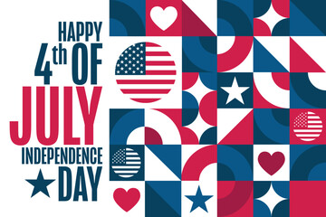 4th of July. Happy Independence Day. USA. Holiday concept. Template for background, banner, card, poster with text inscription. Vector EPS10 illustration. .