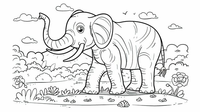 black and white elephant walking in nature clip art preview