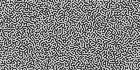 Abstract truing organic wallpaper Turing reaction diffusion monochrome seamless pattern with chaotic motion. Generative algorithm psychedelic background. Reaction-diffusion or truing pattern formation