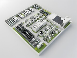 EnergyEfficient Data Center Layout D Rendered Plan with Ecofriendly Symbols