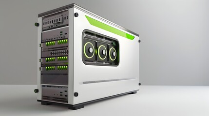 Obraz premium Energy Efficient Power Supply Design A Sleek and Futuristic Power Unit with Green Accents