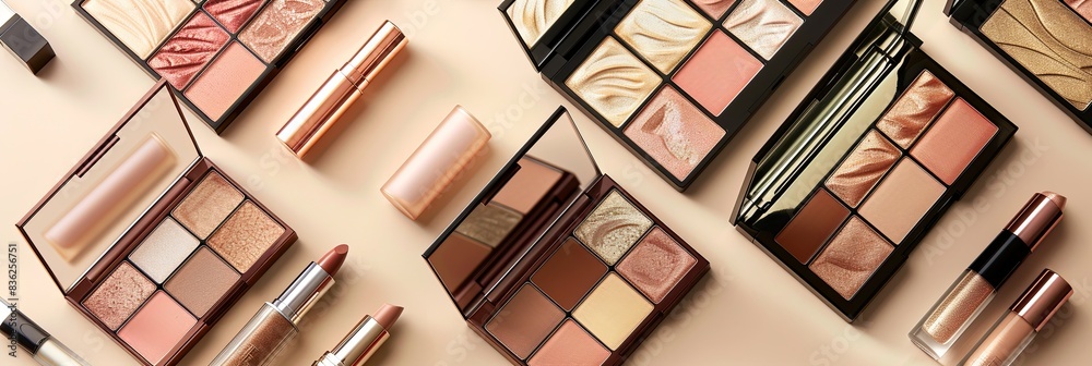 Aufkleber a collection of contouring palettes and highlighters arranged on a light background. generative ai