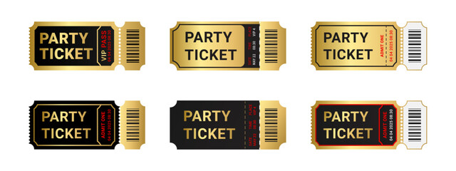 Golden ticket or coupon set on white background