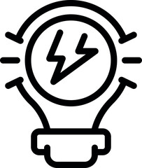 Vector illustration of a simplified light bulb icon with a lightning bolt, in black and white