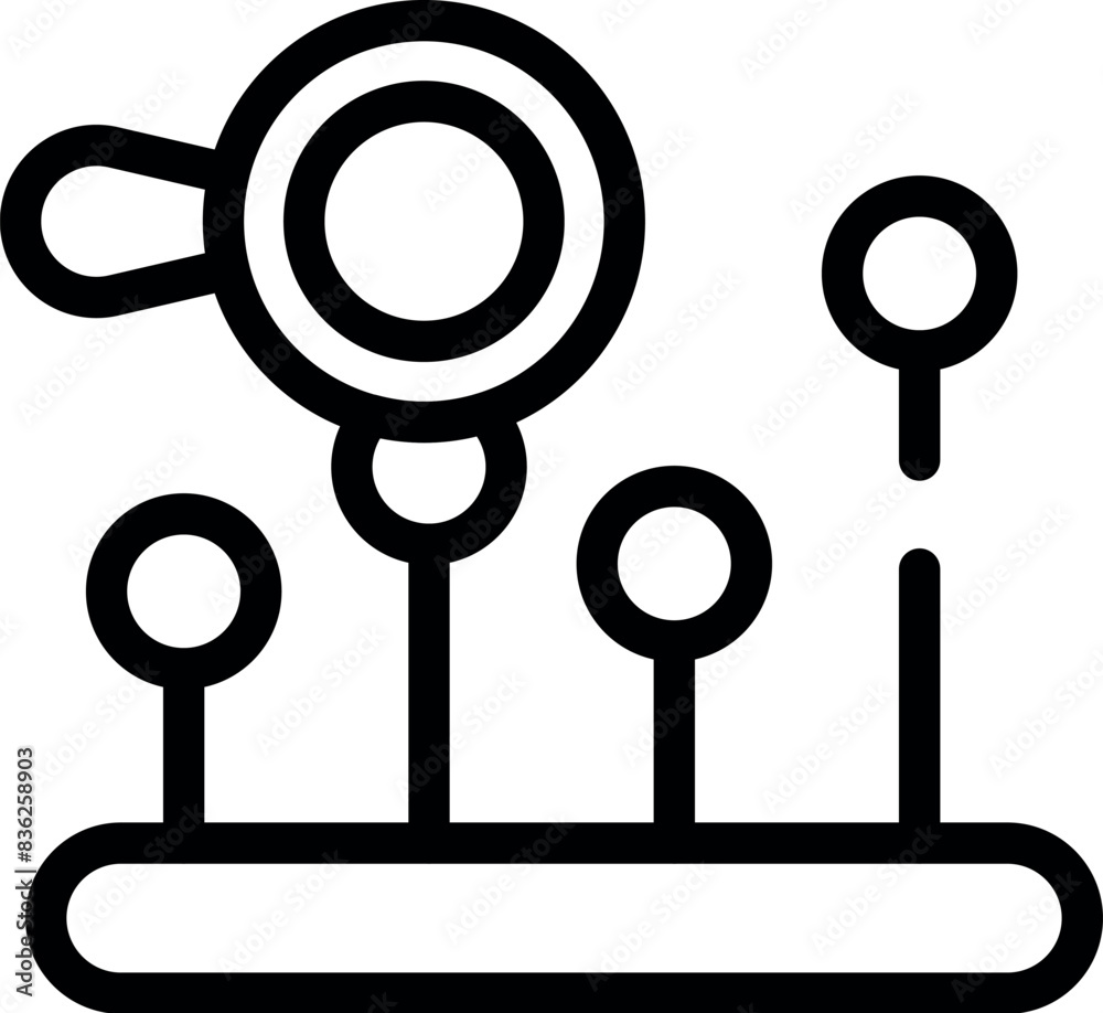 Poster abstract network analytics line icon with magnifying glass and connection points in vector illustrat