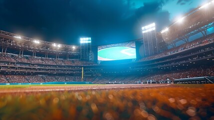 Giant Stadium Screen in Focus: A Blur of Replays and Cheering Crowd
