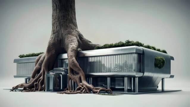 A mesmerizing fusion of organic and technological elements, conveyed through a sleek, modern minimalist visual language.