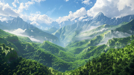 Fototapeta premium Majestic Mountain Range: A Digital Ode to Natural Beauty and Conservation