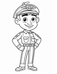 Obraz premium police man used for coloring book for kids 3-7 years on the white background, sketch or clip art in black and white