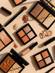 A selection of contouring and highlighter palettes, organized in an elegant and visually appealing display. Generative AI