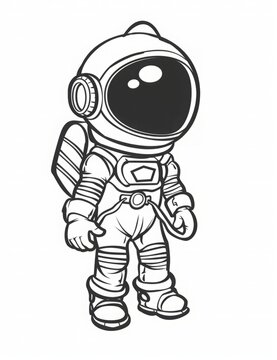 austronaut used for coloring book for kids 3-7 years on the white background, sketch or clip art in black and white