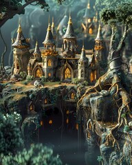 Obraz premium An epic fantasy castle, with intricate details and a magical atmosphere