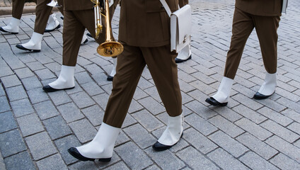 The military Polish band parade in Warsaw city,  Poland