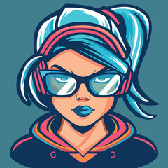 Lady geek cartoon vector illustration