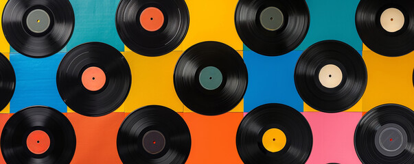 Vinyl records on colorful background