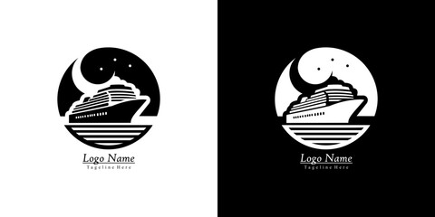 logo design in the shape of a cruise ship with a combination of moon, stars and clouds