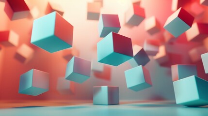 Obraz premium Floating geometric cubes on gradient backdrop, abstract 3D render
