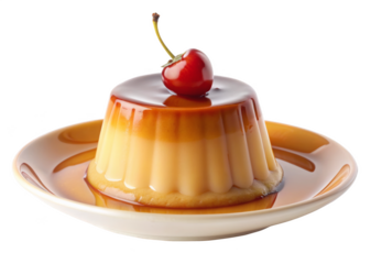 Caramel Flan Dessert With Cherry