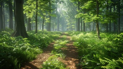 Lush Forest Path: Capture the serene beauty of a lush forest path