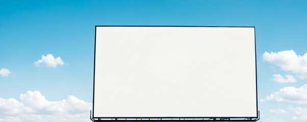 Blank billboard against a blue sky with white clouds