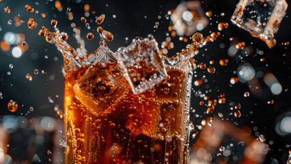 Splashing Cola with Ice Cubes

