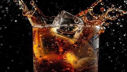 Splashing Cola with Ice Cubes

