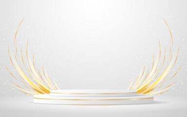White podium with elegant gold lines for the best awards or product display. stage or podium. vector illustration	