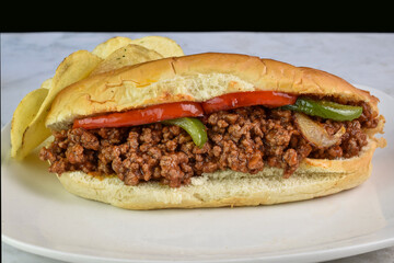 sloppy joe  sub with  with onions and peppers