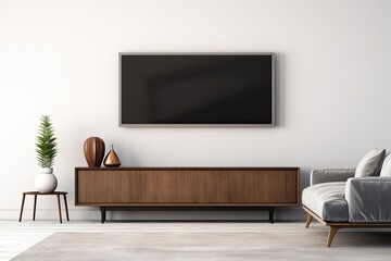 Modern Living Room Interior Design With Black TV Mockup and Wooden Cabinet