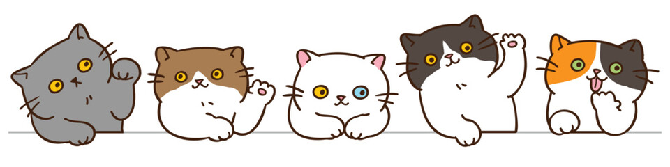 Vector Illustration of Cartoon Cat Head Characters on Isolated Background